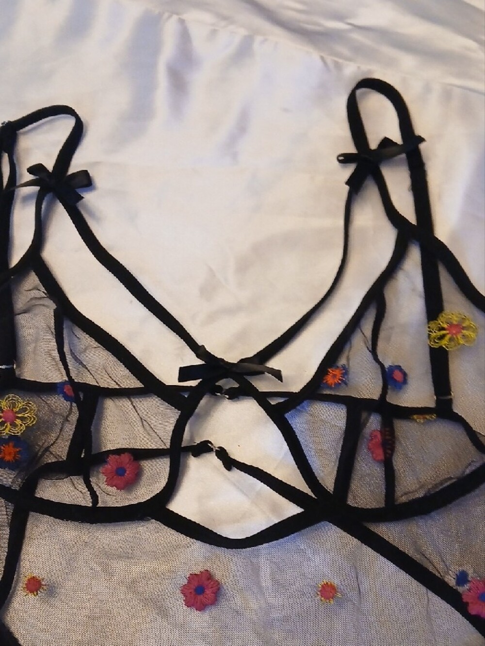 Sheer Floral Embroidered Black Chemise - Delicate Slip - Picture 2 of 3